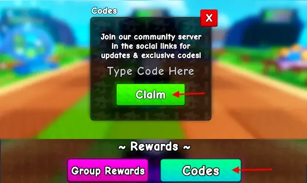 Codes redemption screen from Plants vs Brainrots