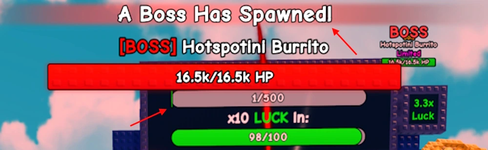 A Boss Has Spawned alert in Plants vs Brainrots