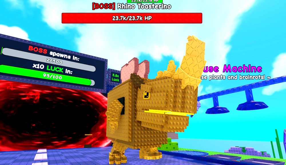 Rhino Toasterino boss charging toward the garden